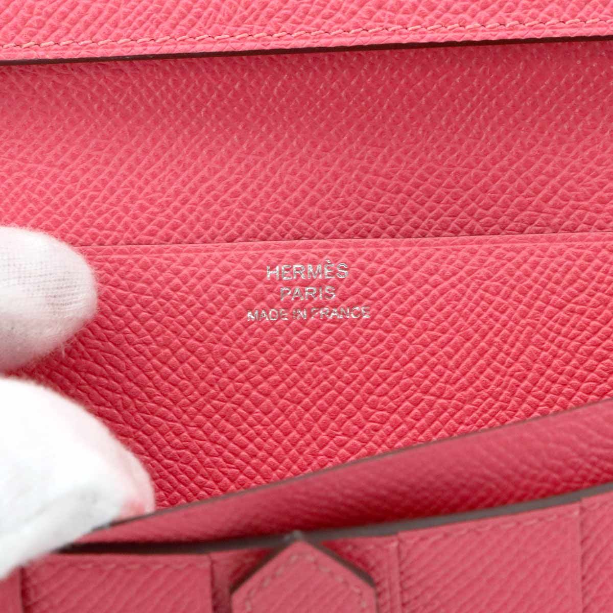 Hermes Bearn Souffle Bifold Wallet Epsom Rose Azalea Silver Soufflet — view 9