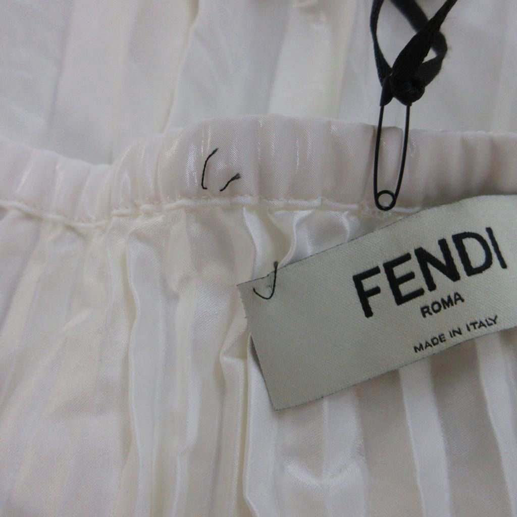Fendi Tag Skirt 42 White Pleated Long Length Waist Togo PP — view 6