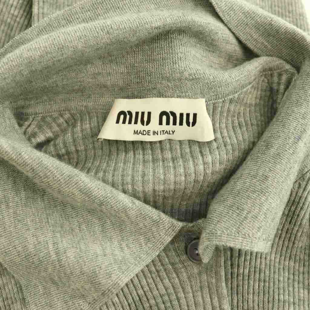 Miu Miu Miu Cashmere Silk Logo Cardigan Knit Rib 36 Gray CX — view 6