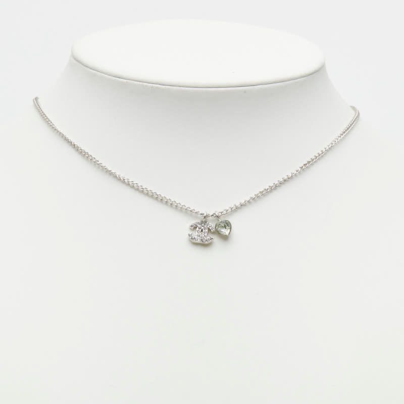 Chanel CC Logo Heart Pendant 08c Silver Metal Rhinestone — view 6
