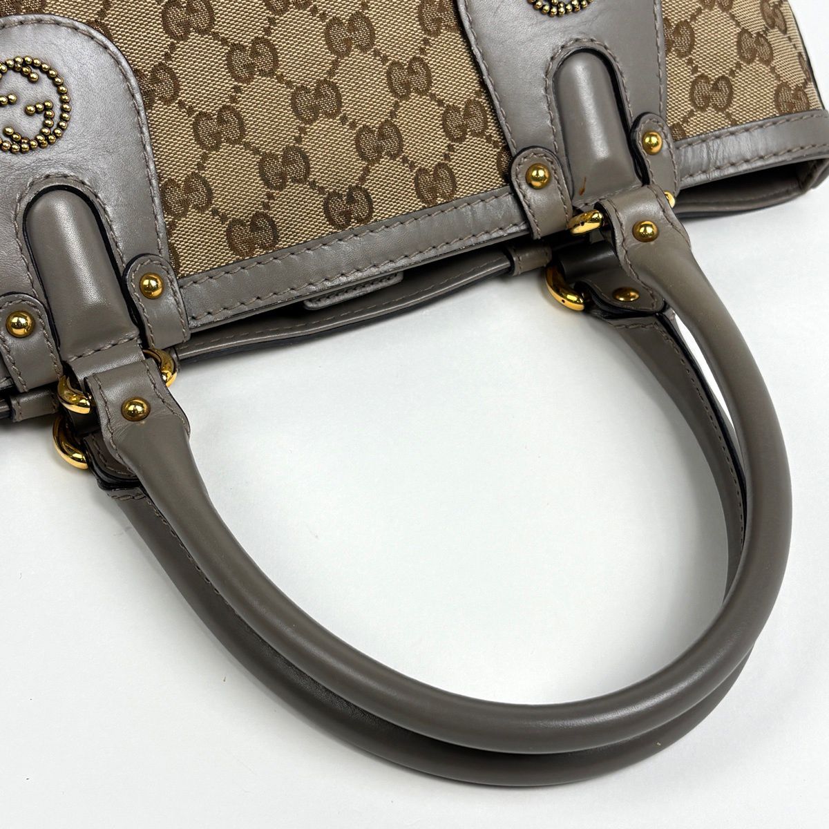 Gucci GG Pattern Tote Interlocking Studs Canvas Beige Gray — view 9
