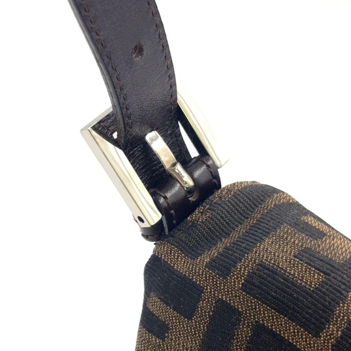 Fendi Zucca Mamma Bucket Leather Canvas Brown Handbag Silver — view 9