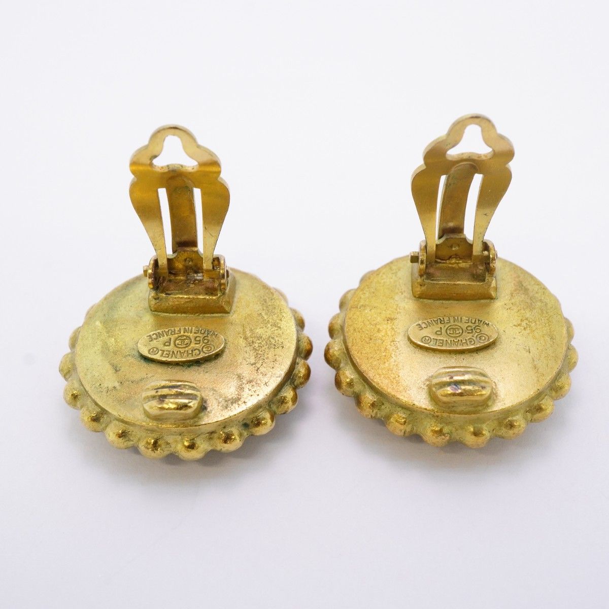 Chanel Earrings Vintage CC Logo Gold Plated Black Cles — view 8