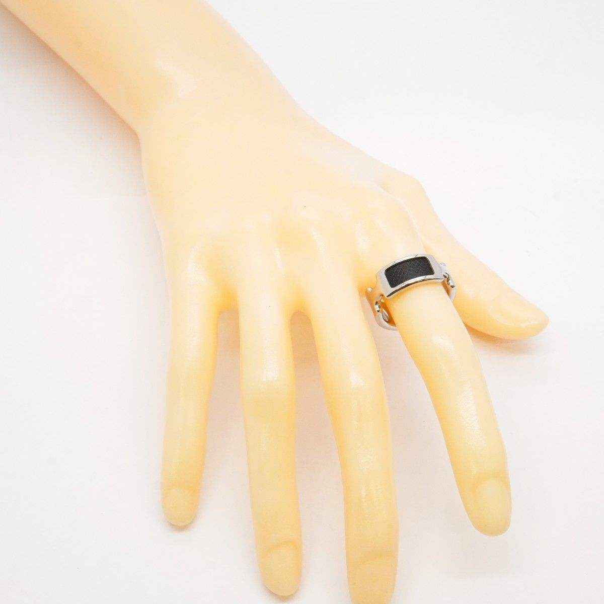 Hermes Ring Olympe Metal Leather Silver Black — view 6