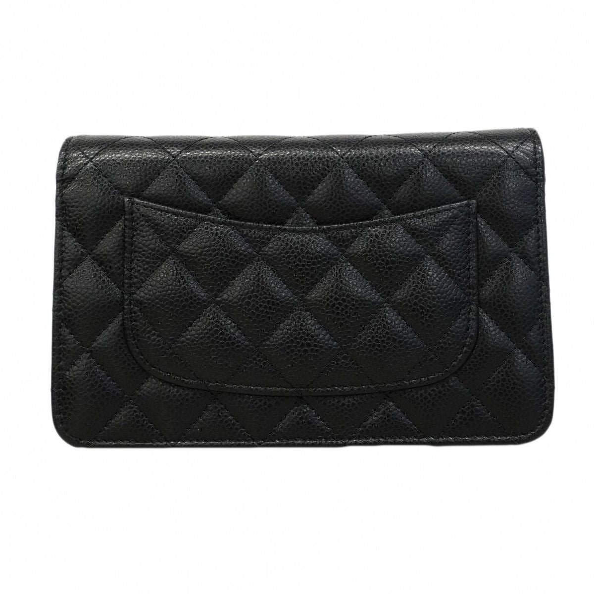 Chanel Shoulder Bag Quilted Caviar Leather Black Gold — view 8