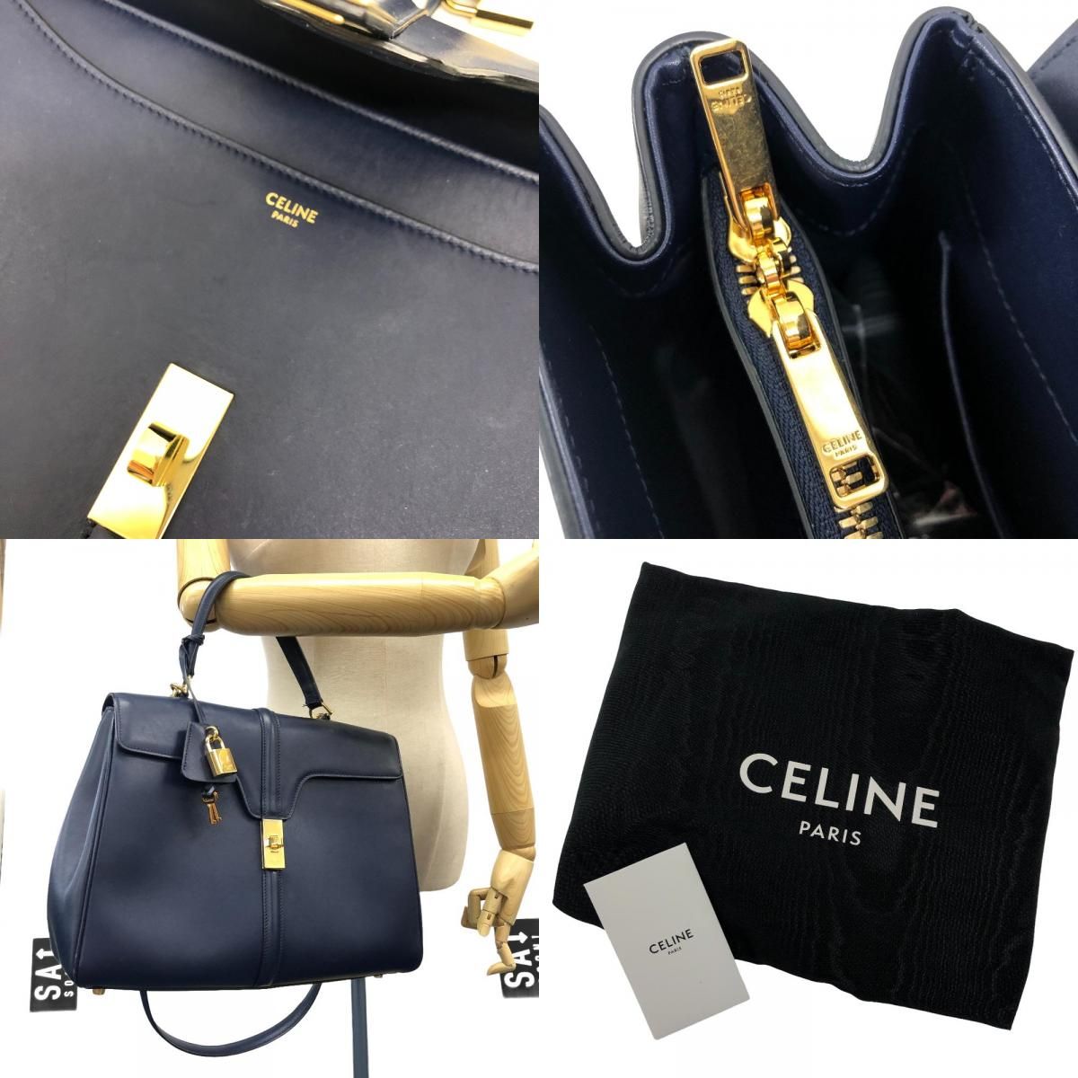 Celine 2-Way Leather Shoulder Bag Navy — view 8