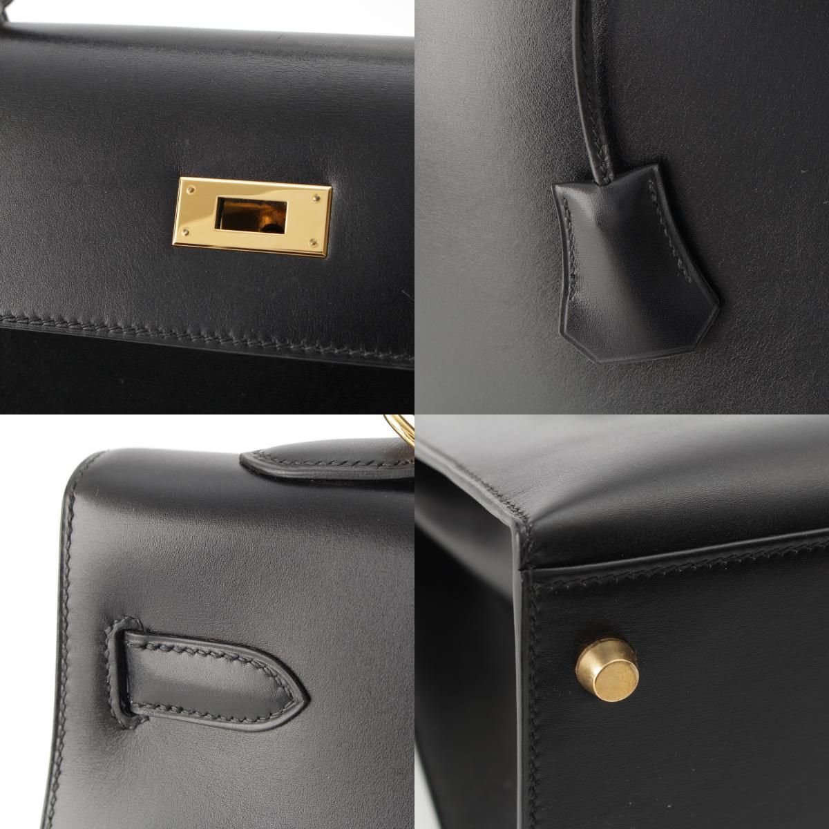 Hermes 01 Kelly Box Calf Gold Handbag Black 35 — view 9