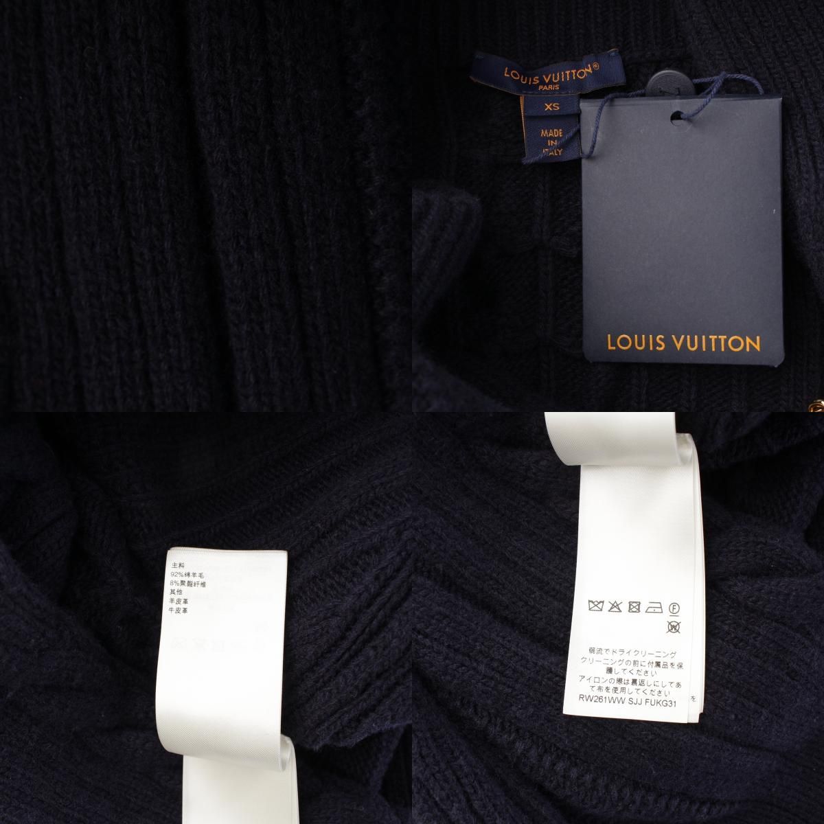 Louis Vuitton Wool Strap Front Cable Knit Cardigan Jacket Navy XS — view 9