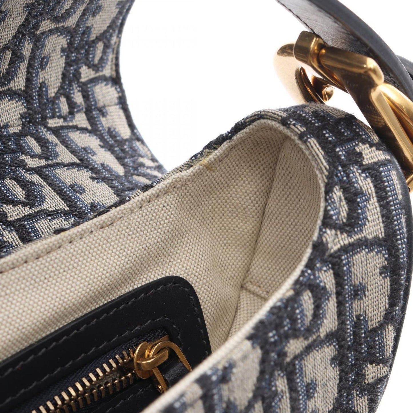 Dior Dio Handbag Saddle Oblique Navy Canvas Leather Saddlebag — view 9