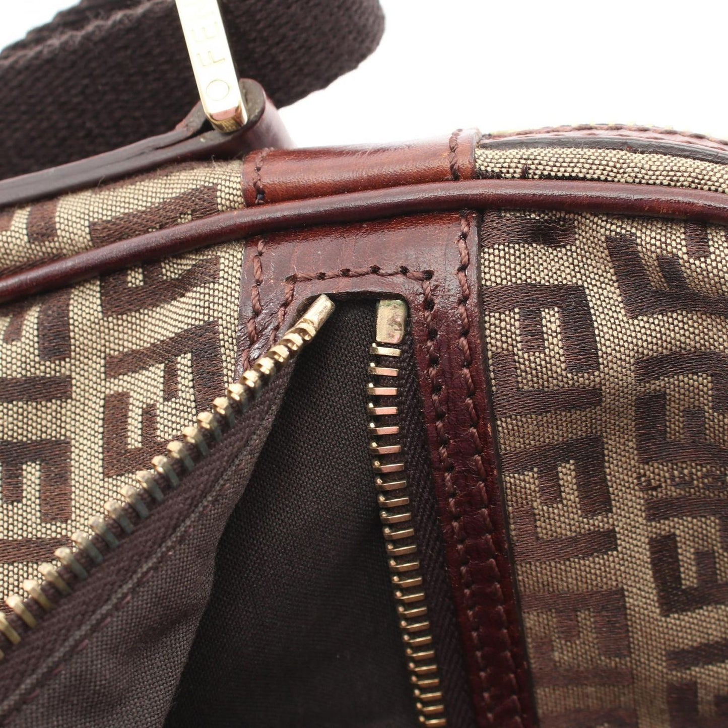 Fendi Shoulder Bag Zucchi Beige Canvas Leather — view 9