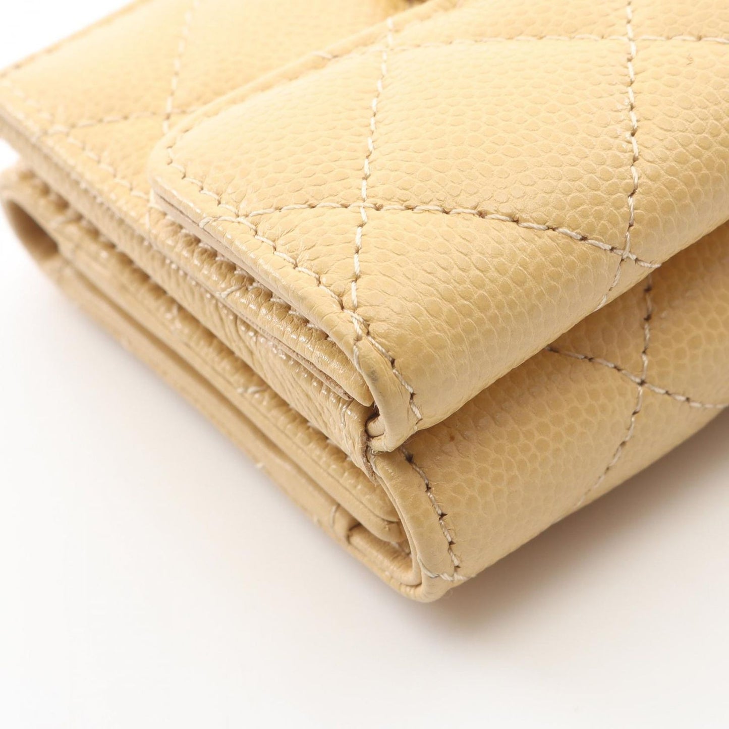 Chanel Tri Foldwallet Classic Flap Wallet Quilted Beige Caviar Leather — view 9