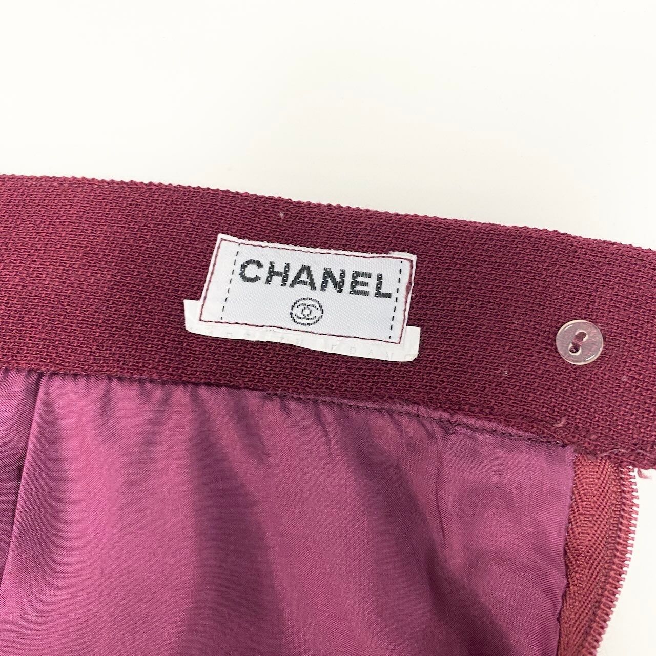 Chanel Vintage Knit Tight Skirt Gold Button Burgundy — view 9