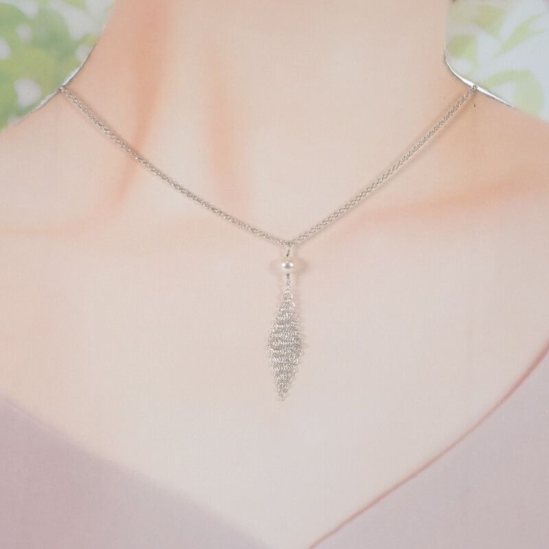 Tiffany & Co Mesh Tassel Pendant 925 Sterling Silver Fresh Pearl — view 7