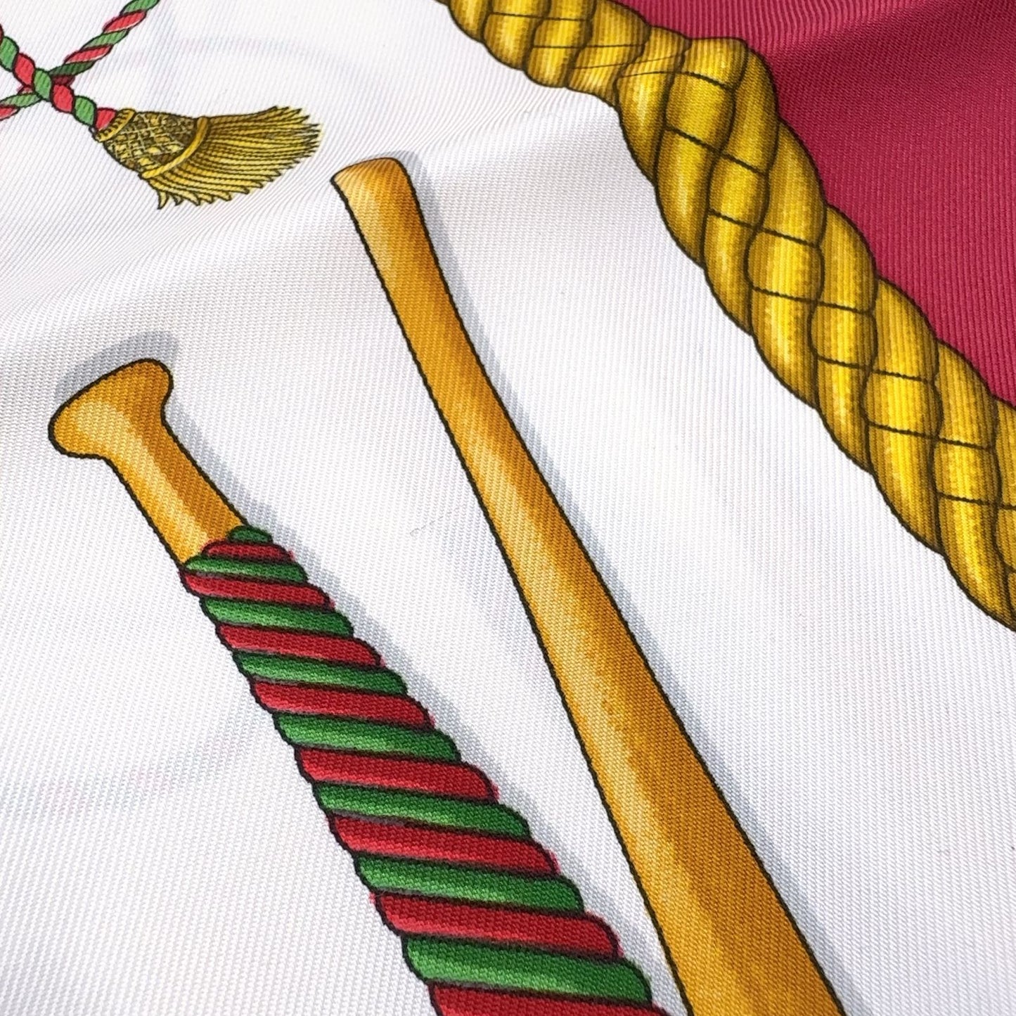Hermes Re Tambour Carre 90 Silk White Multicolor Red Scarf — view 9