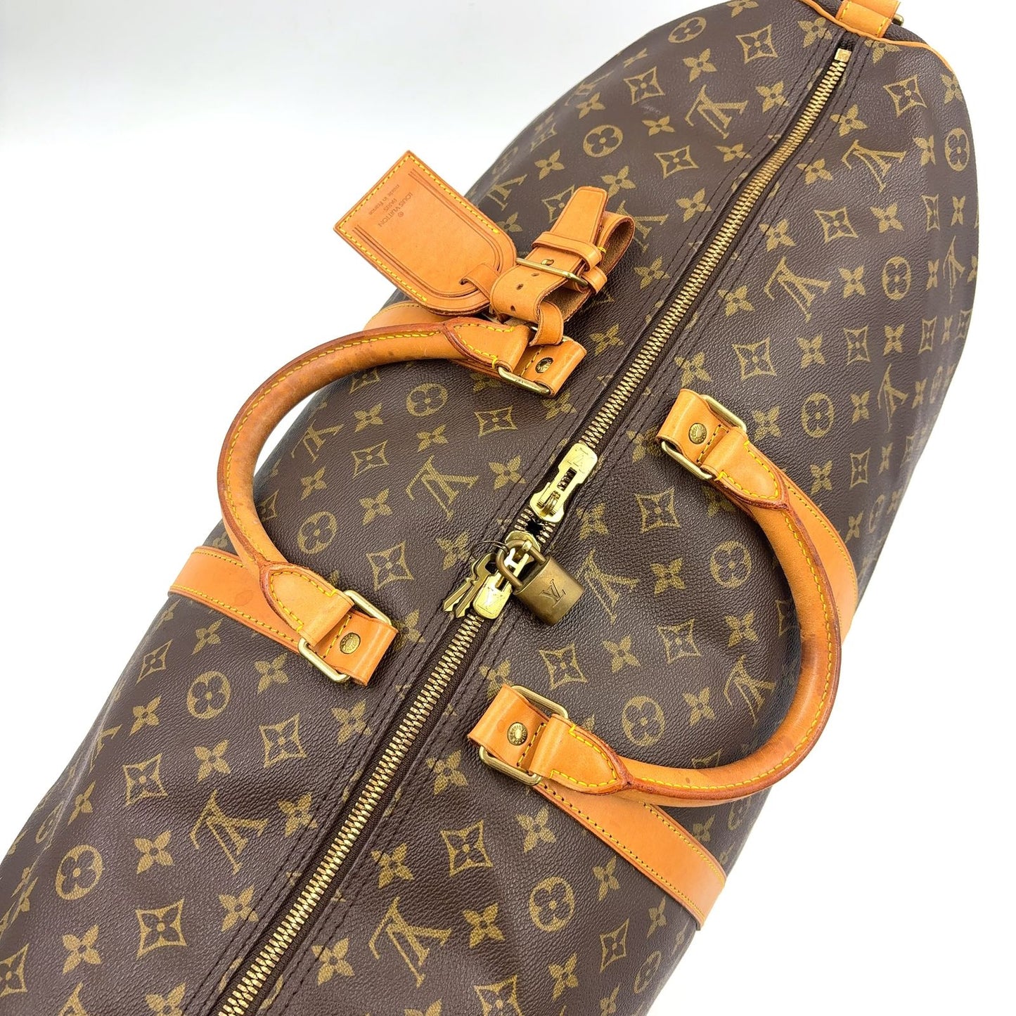 Louis Vuitton Keepall Bandouliere 60 Monogram Leather Brown Boston Bag Gold — view 9