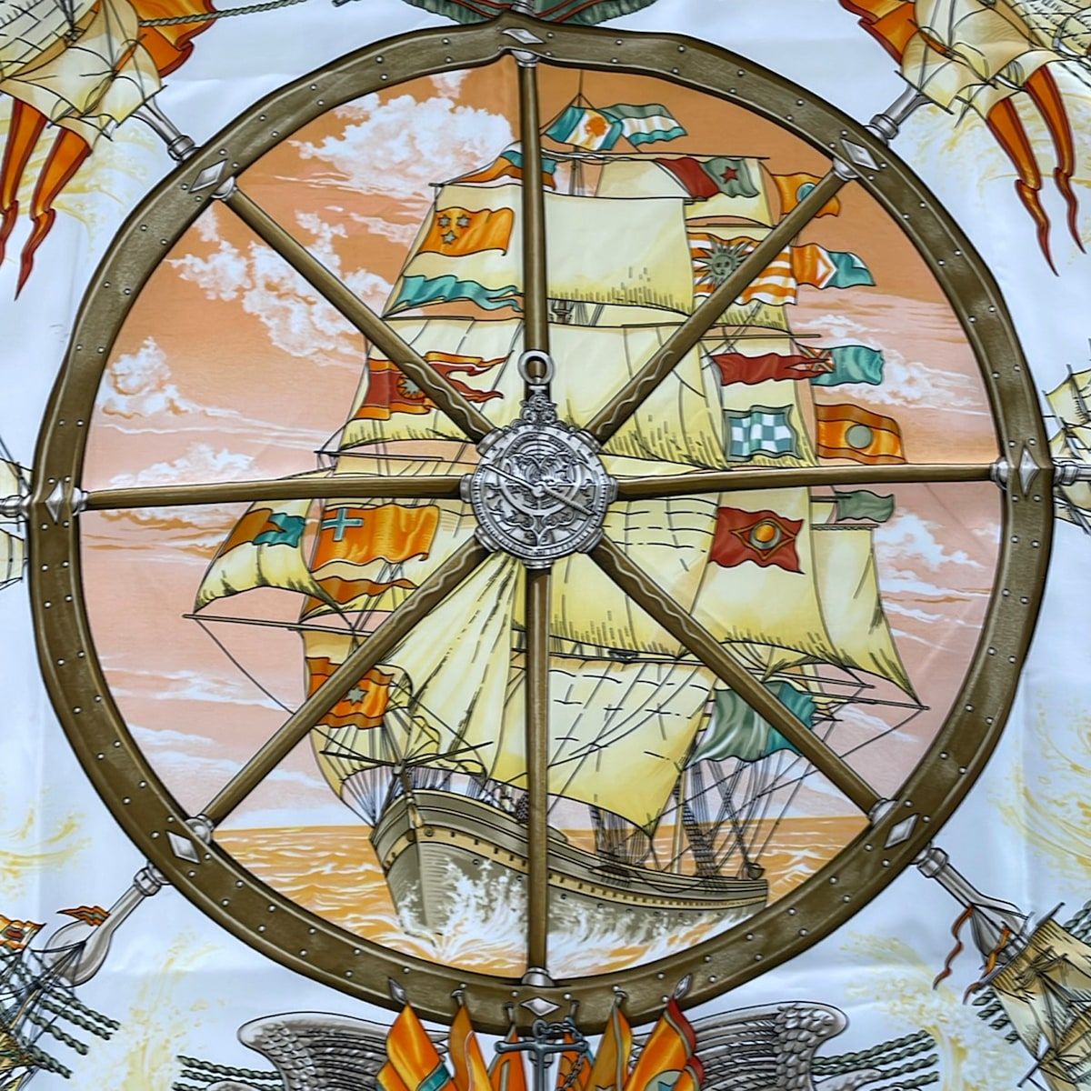 Hermes Scarf Carre 90 White Yellow Multi Vive le Vent — view 4