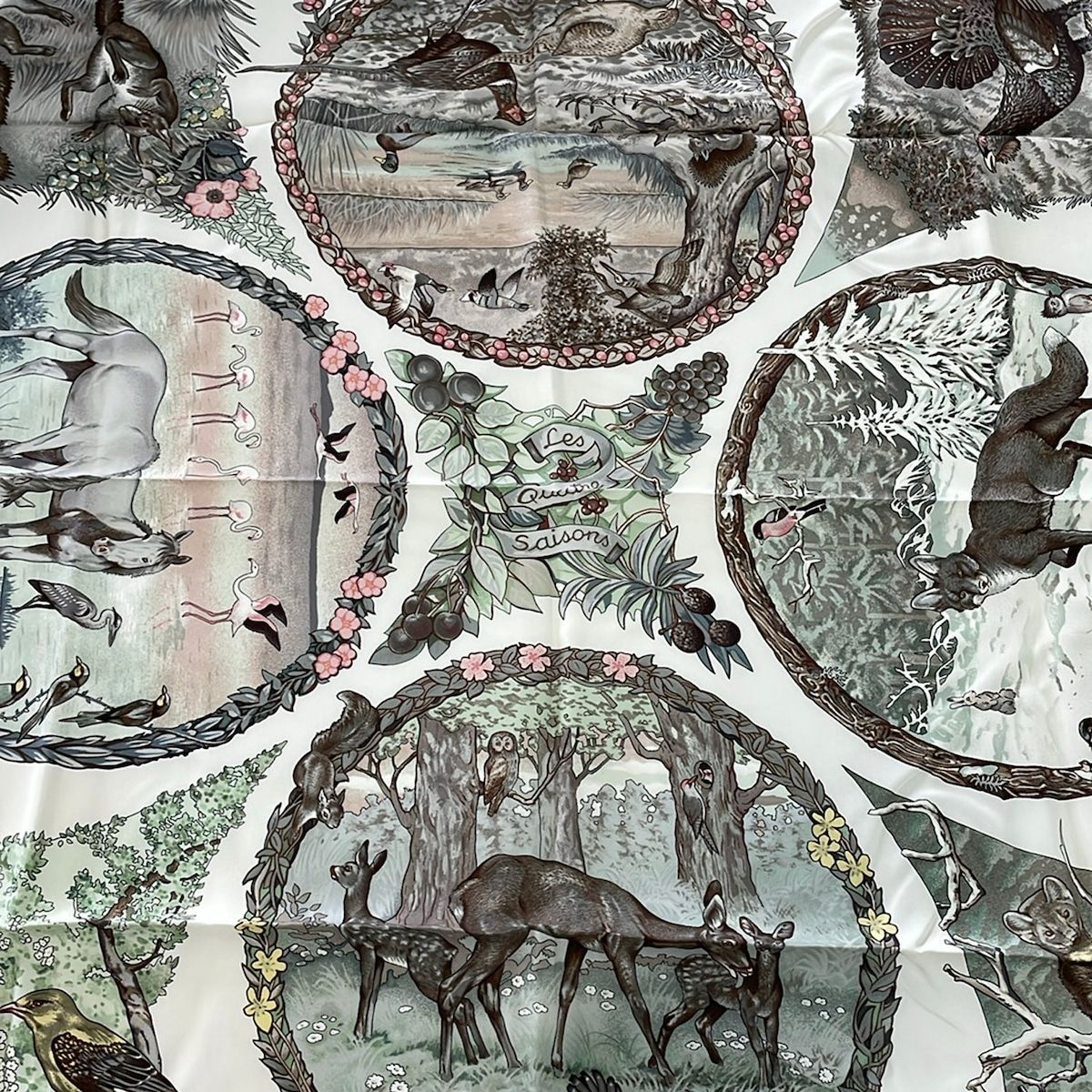 Hermes Scarf Carre 90 Ivory Pink Multi les Quatre Saisons — view 4