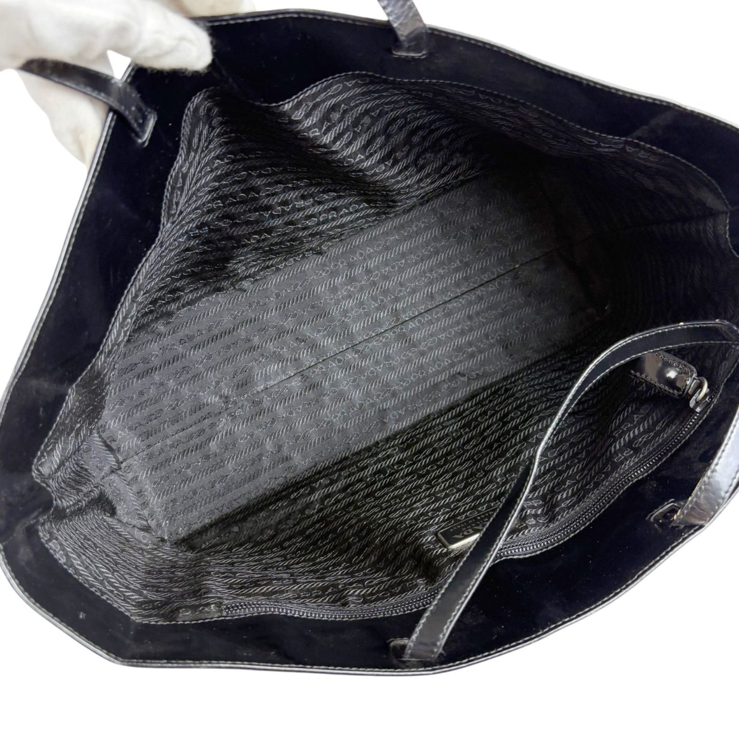 Prada Mirror Calf Leather Tote Black — view 9