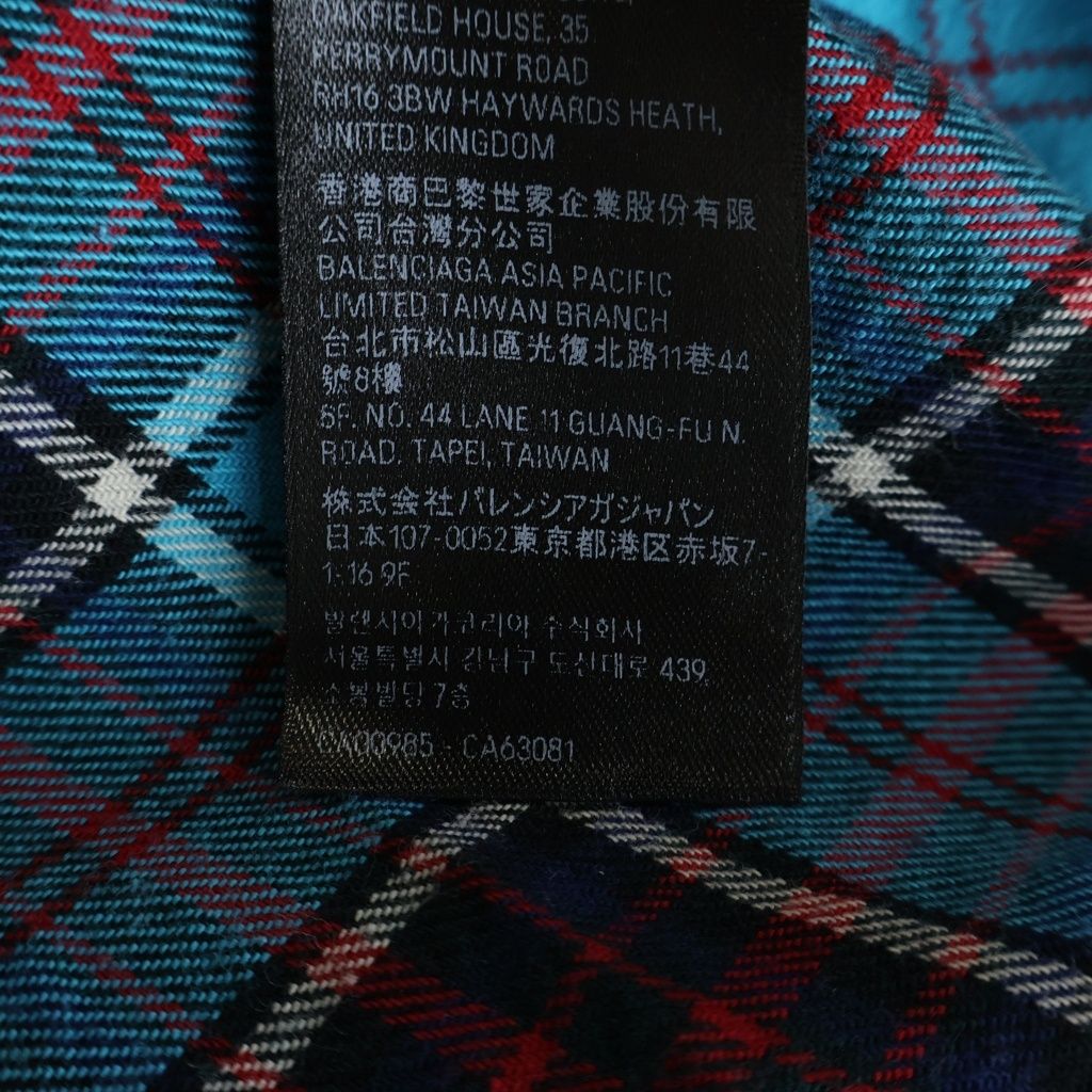 Balenciaga Logo Embroidery Bree Chiffron Flannel Check Long Sleeve Shirt Blue — view 8