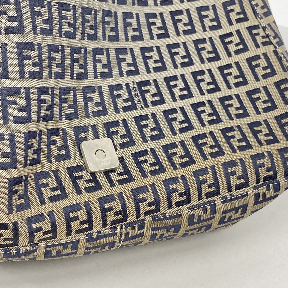 Fendi Handbag Zucchino Mamma Bucket Nylon Canvas Navy Silver — view 9