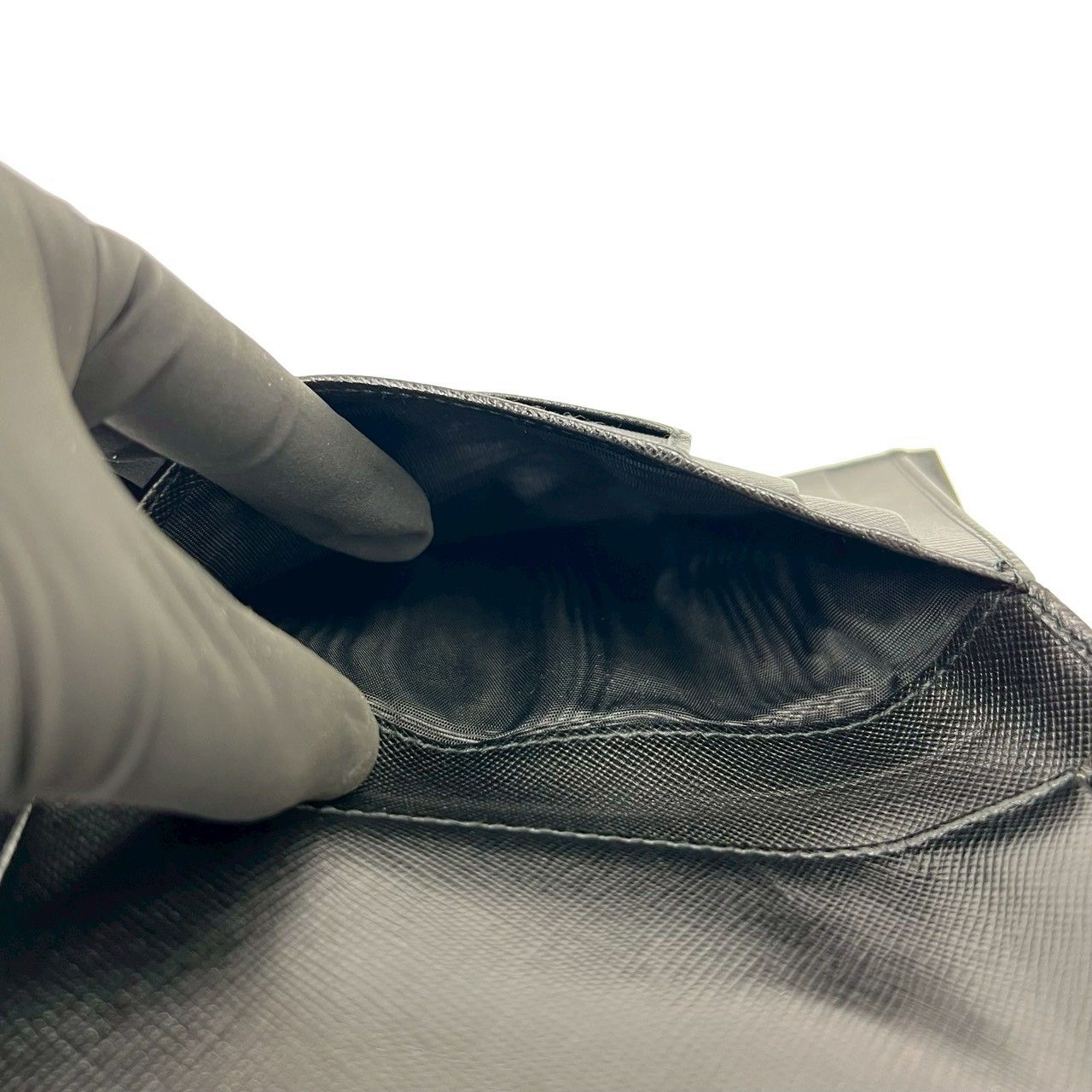 Prada Triangle Logo Tessuto Nylon Leather Trifold Wallet Black — view 9