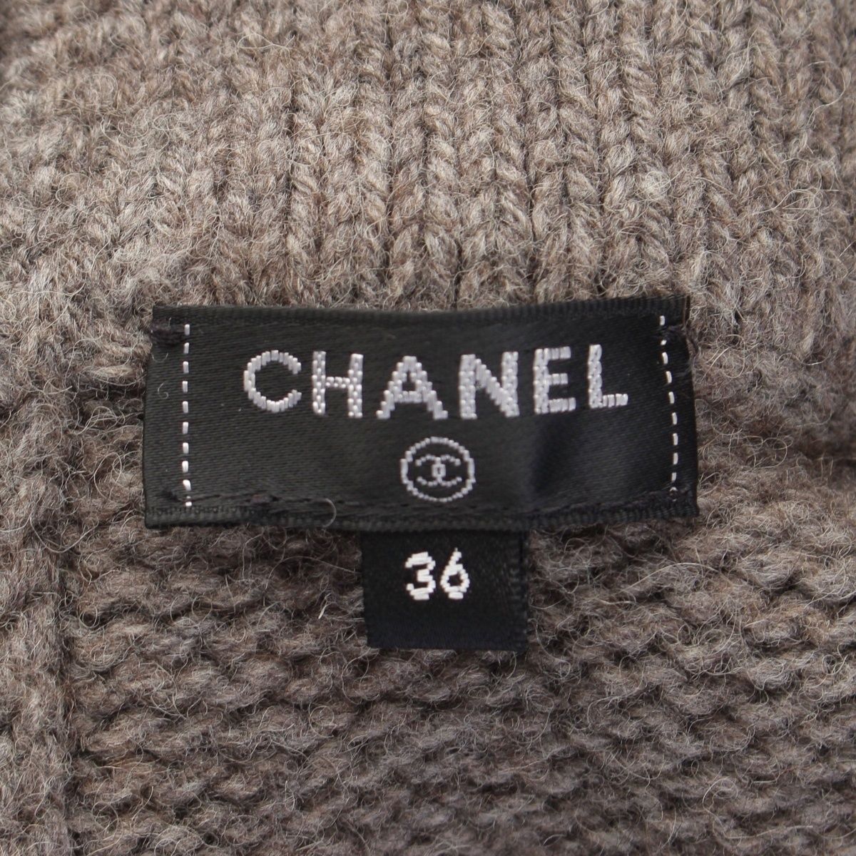 Chanel Wool Yak Cashmere Flare Sleeve Knit High Neck Dress Gray Brown 36 — view 9