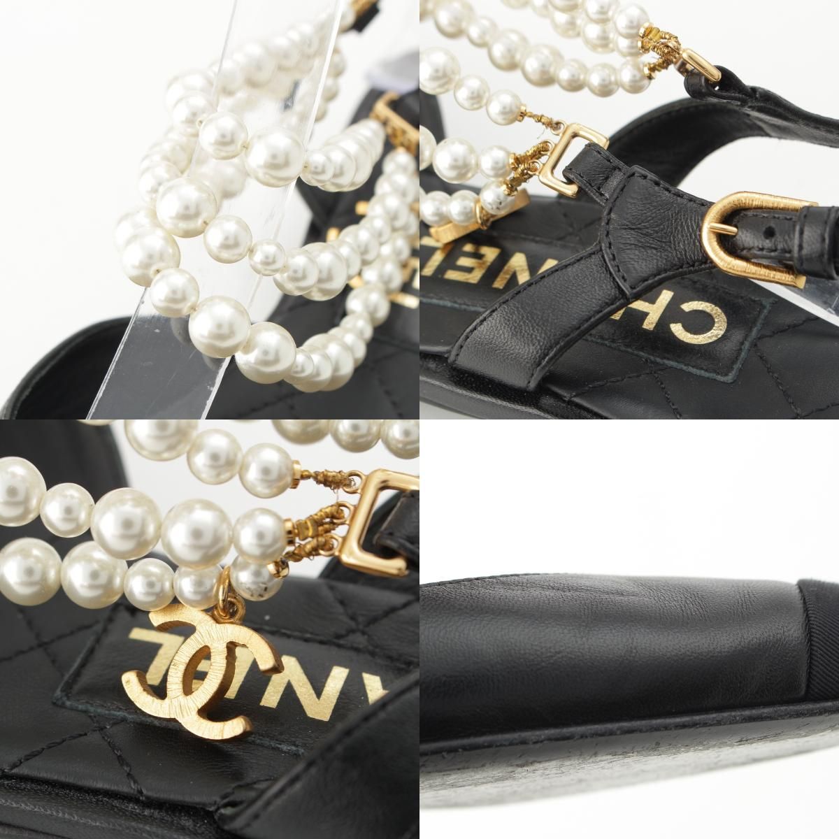 Chanel Leather Pearl Strap Sling Bag Flat Mules Shoes Black 37c — view 9