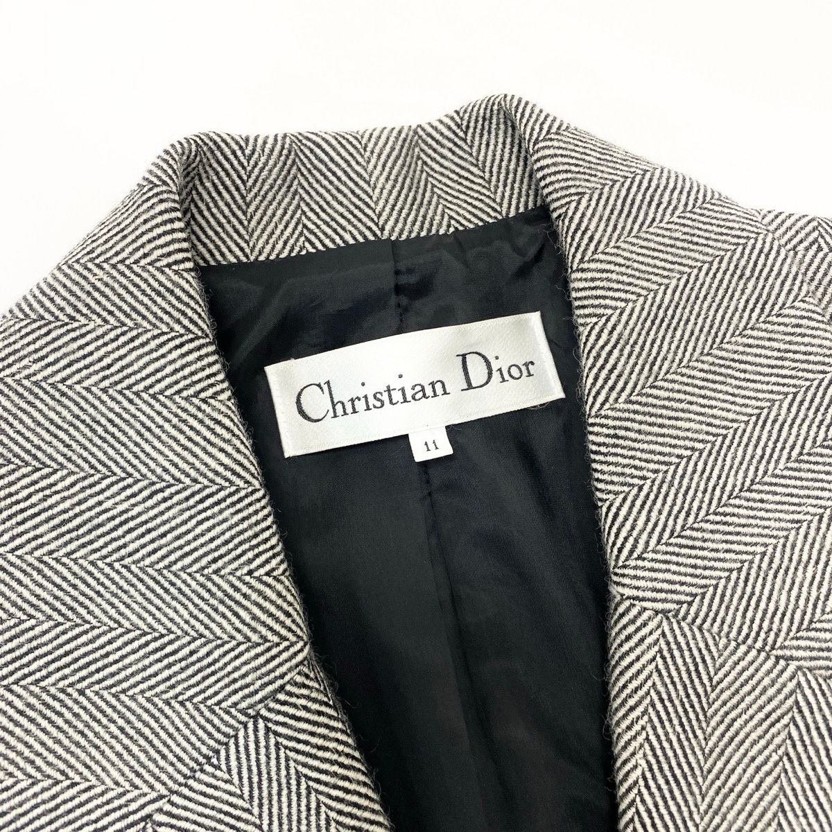 Dior Set Skirt Suit Herringbone Pattern Tailored Jacket Knee Length 11 Black — view 9
