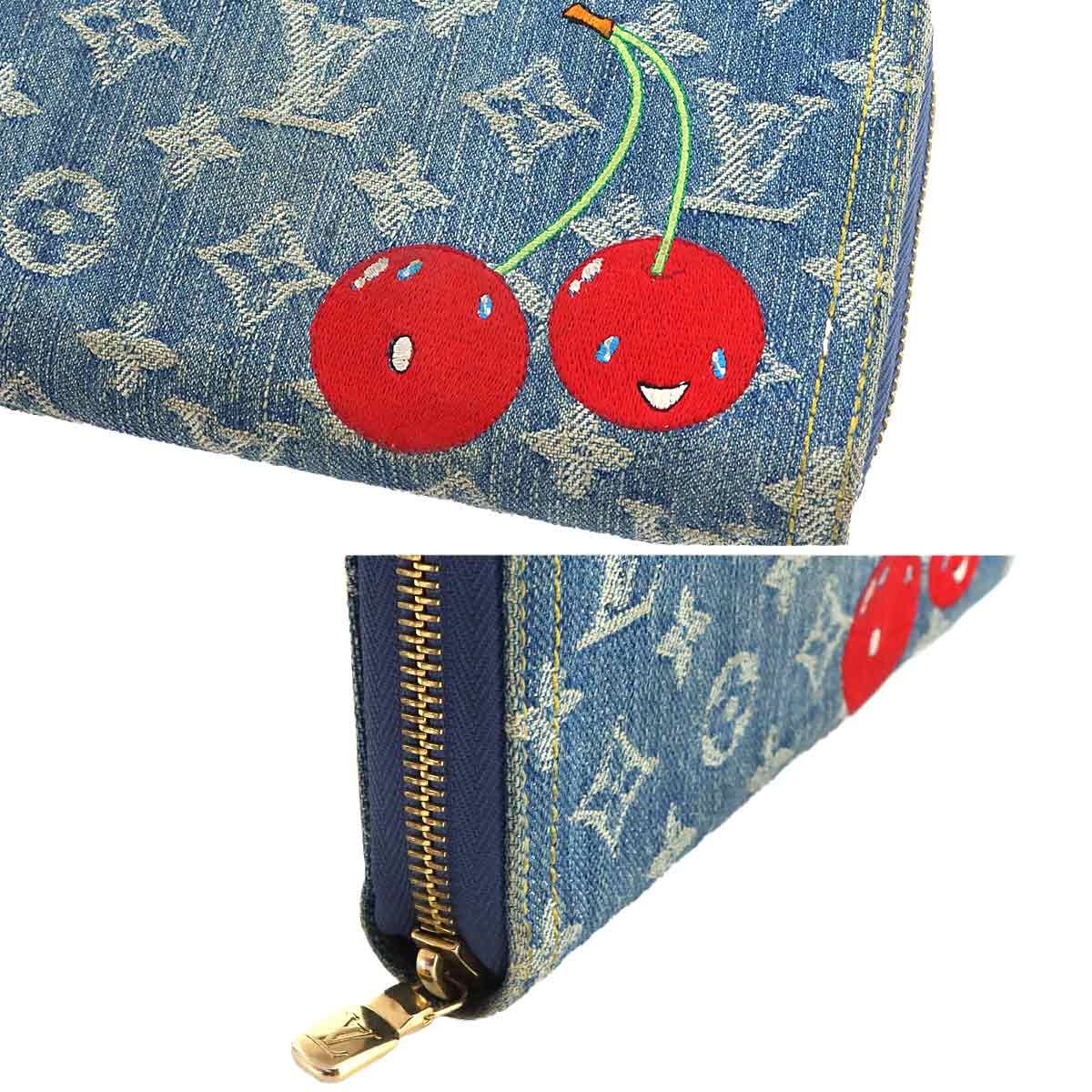 Louis Vuitton LV Takashi Murakami Zippy Wallet Zip Around Monogram Cherry Denim — view 9