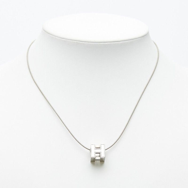 Hermes Cage de Ash Cube Necklace Silver Metal — view 8