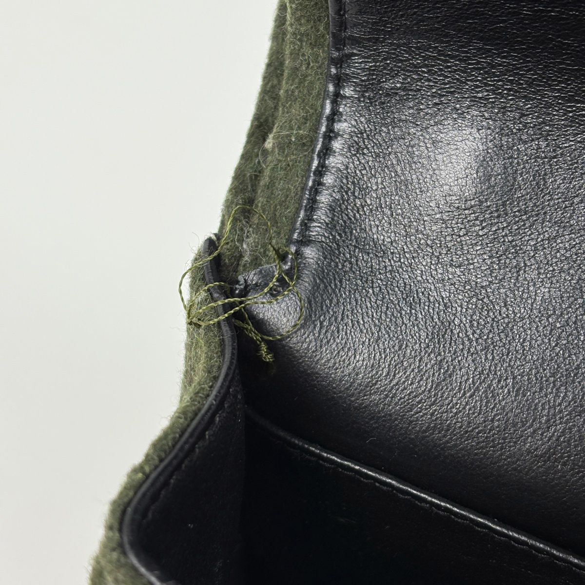 Chanel Quilted Double Flap Chain Shoulder Bag CC Logo Fabric Dark Green — view 9