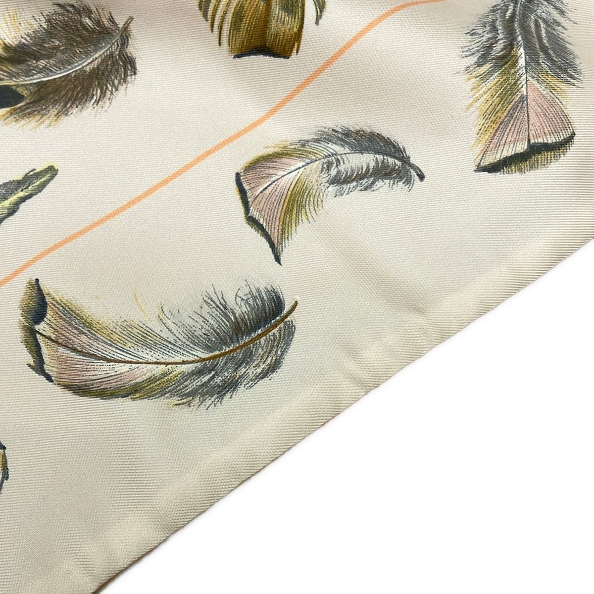 Hermes Scarf Ivory Orange Multi Feather Pattern Angora Silk — view 5
