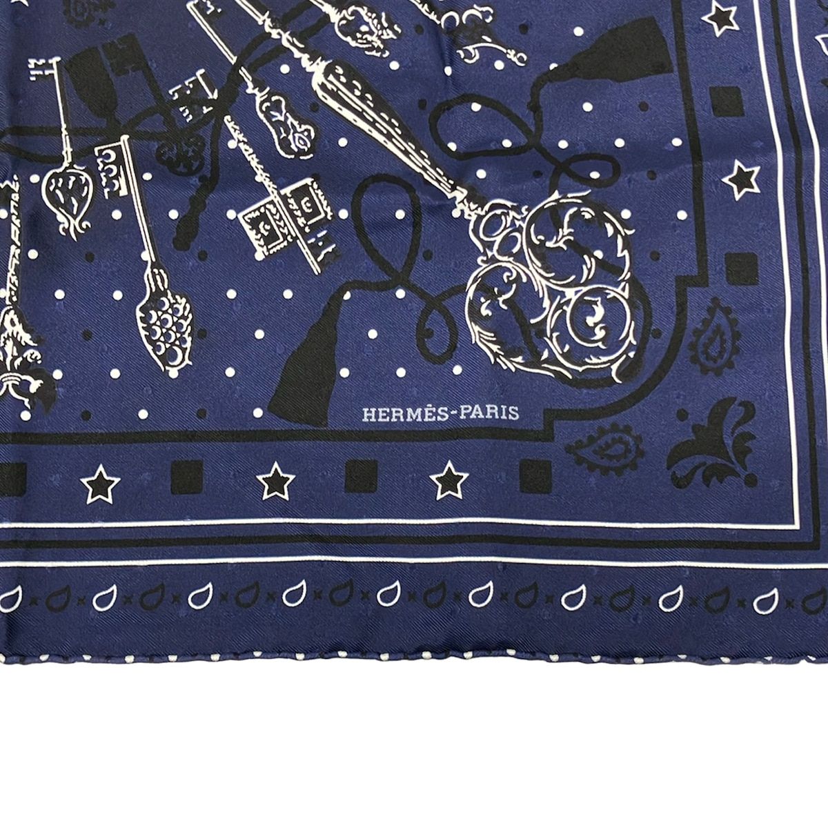 Hermes Scarf Carre 55 Navy Key les Cles Bandana — view 6