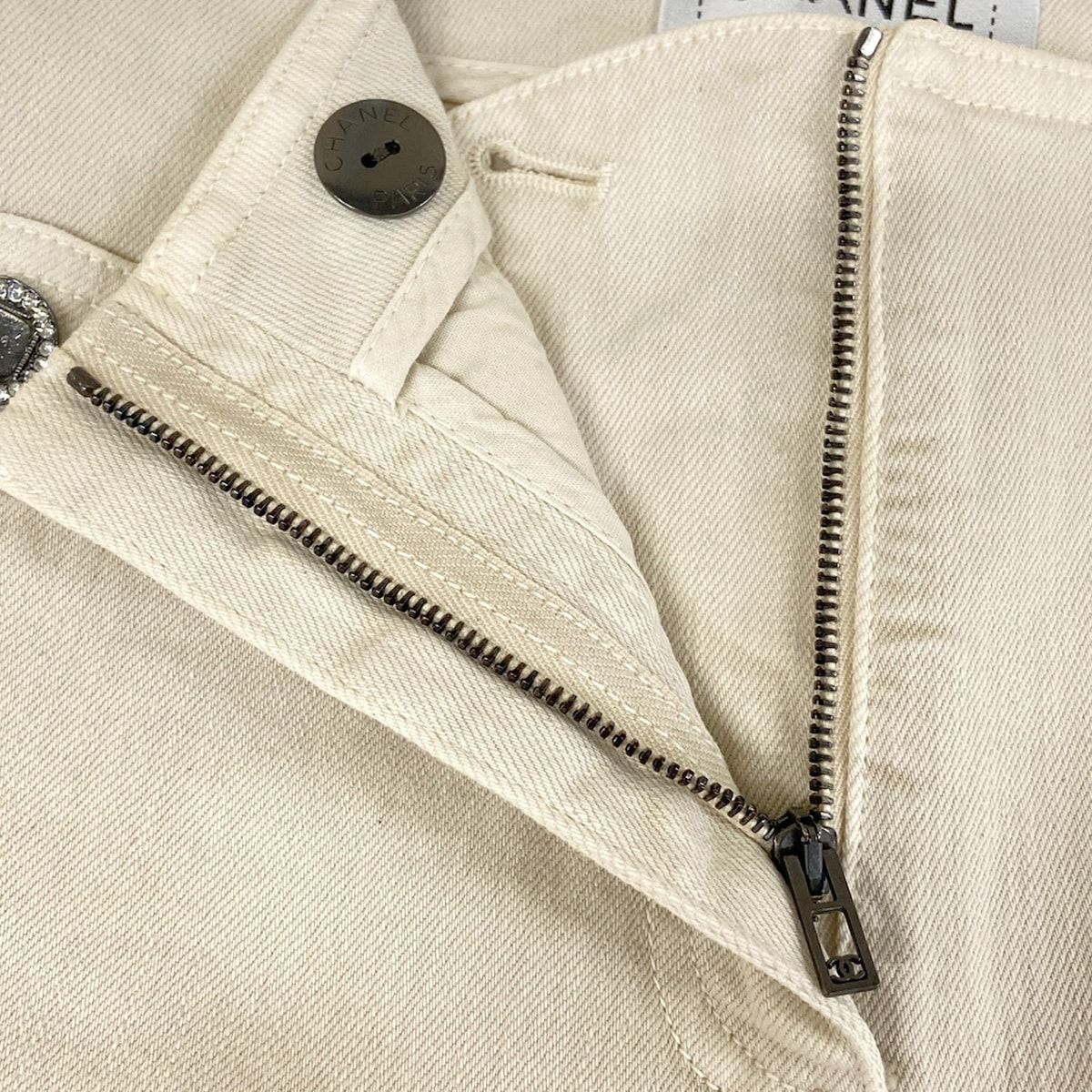 Chanel Pants 36 Ivory Full Length CC Logo Cotton — view 9