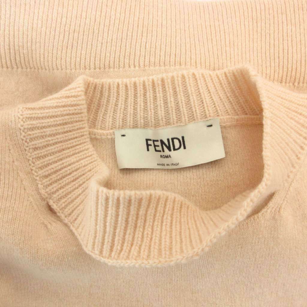 Fendi Cashmere Blend Knit Sweater Pullover High Neck Logo Long Sleeve 38 Beige — view 7