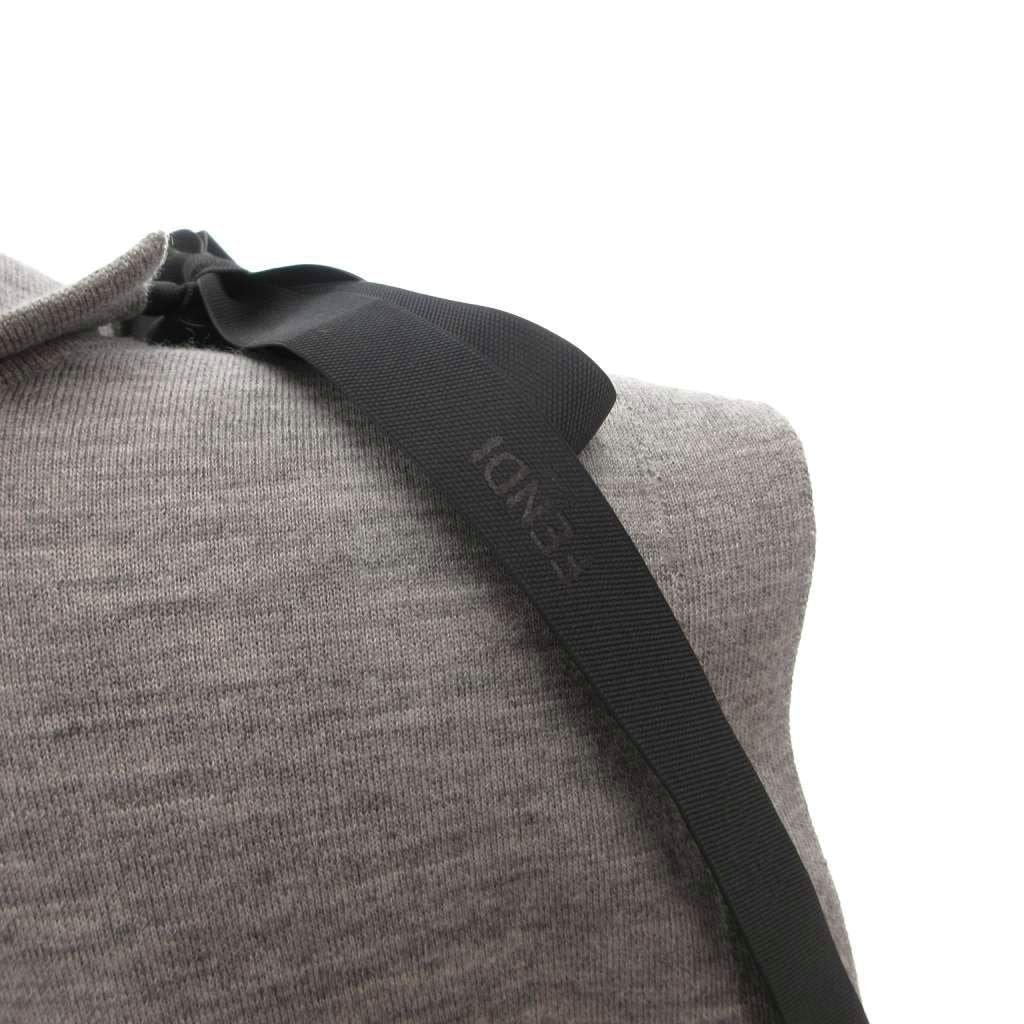 Fendi High Neck Top Knit Side Slit Ribbon Wool Long Sleeve 38 Gray Sweater — view 8