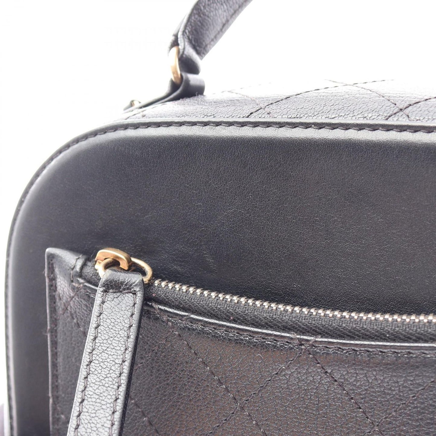 Chanel Shoulder Bag Quilted Vanity 2-Way Black Leather Top Handle Chain — view 9