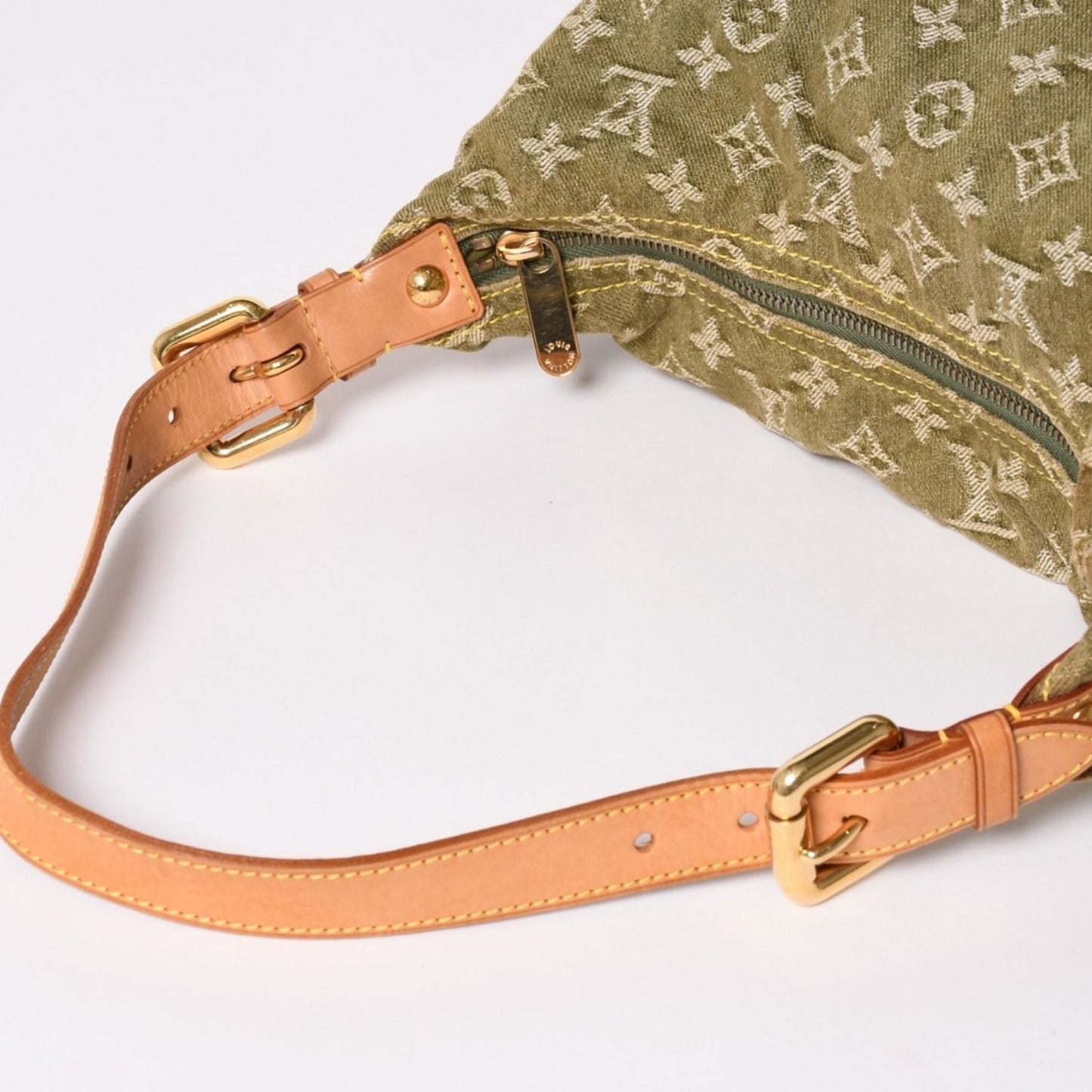 Louis Vuitton Monogram Denim Baggy GM Green White Gold Vachetta Leather — view 8