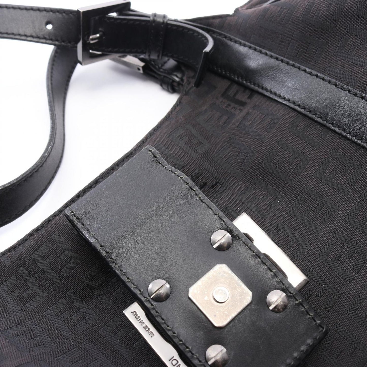 Fendi Handbag Zucchino Dark Brown Canvas Leather Tote — view 9