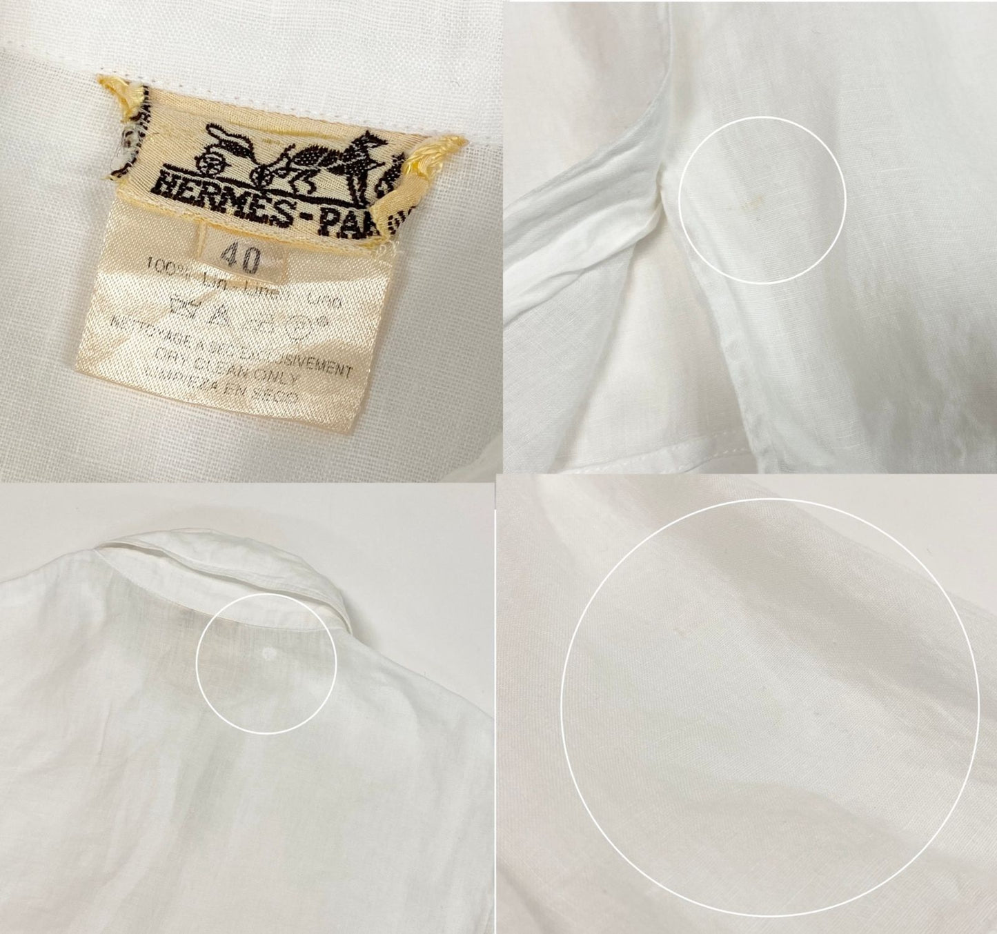 Hermes Short Sleeve Sheer Shirt Logo Button 40 White Linen — view 9