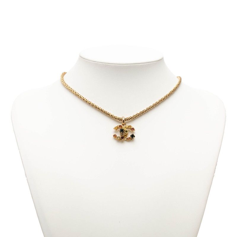 Chanel CC Logo Necklace Gold Multicolor Plated Color Stone — view 7