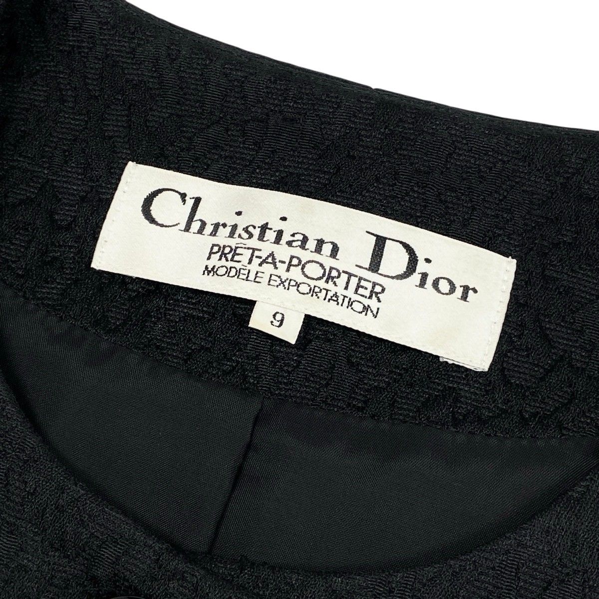 Dior Jacquard Set Skirt Collarless Jacket Silk Wool Blend 9 Black — view 9