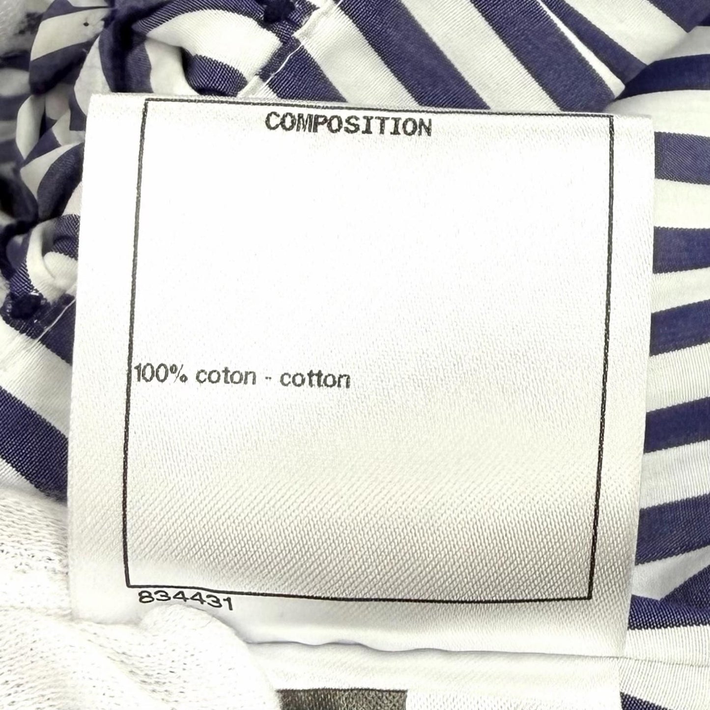 Chanel Cotton 100% CC Logo Plate Smocking Gathered Stripe Skirt Navy White 36 — view 9