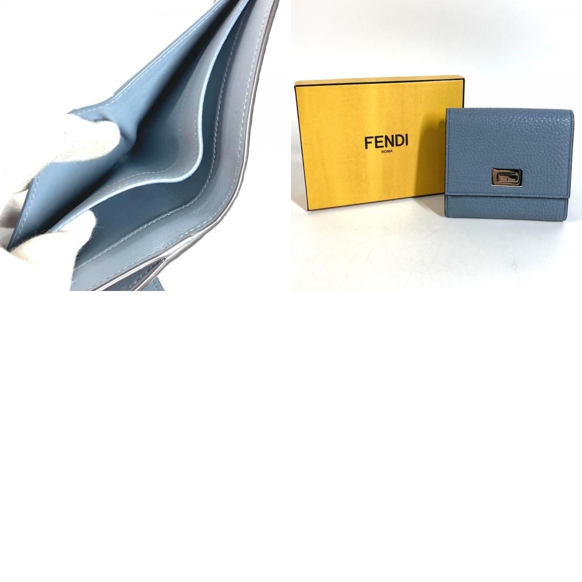 Fendi Bifold Wallet Peekaboo Logo Leather Blue — view 9