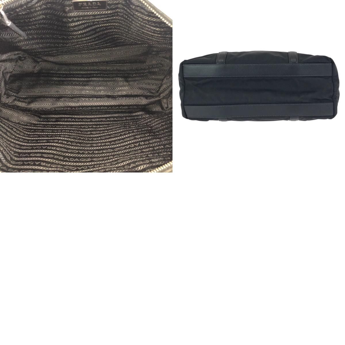 Prada Tessuto Saffiano Black Silver Nylon Leather Tote Shoulder — view 9
