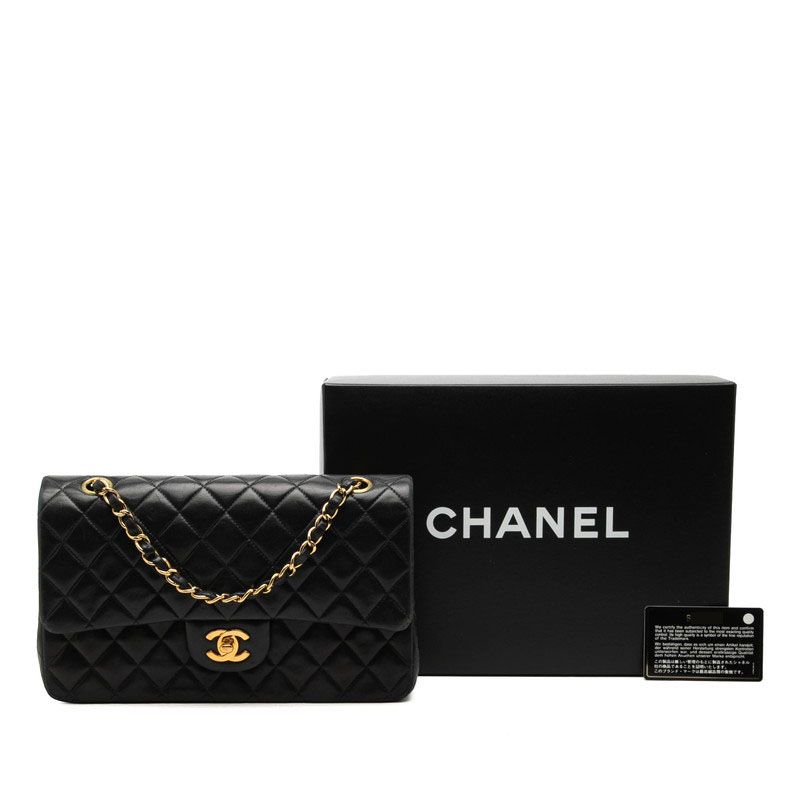 Chanel CC Logo Quilted 25 Double Flap Chain Shoulder Bag Navy Lambskin — view 7