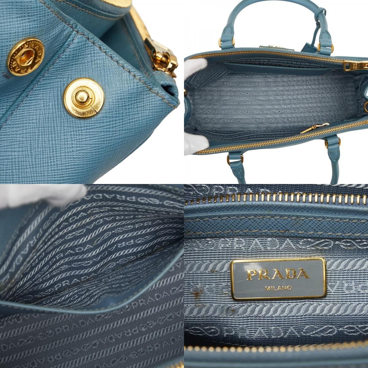Prada Saffiano Galleria 2-Way Shoulder Bag Blue Leather — view 9