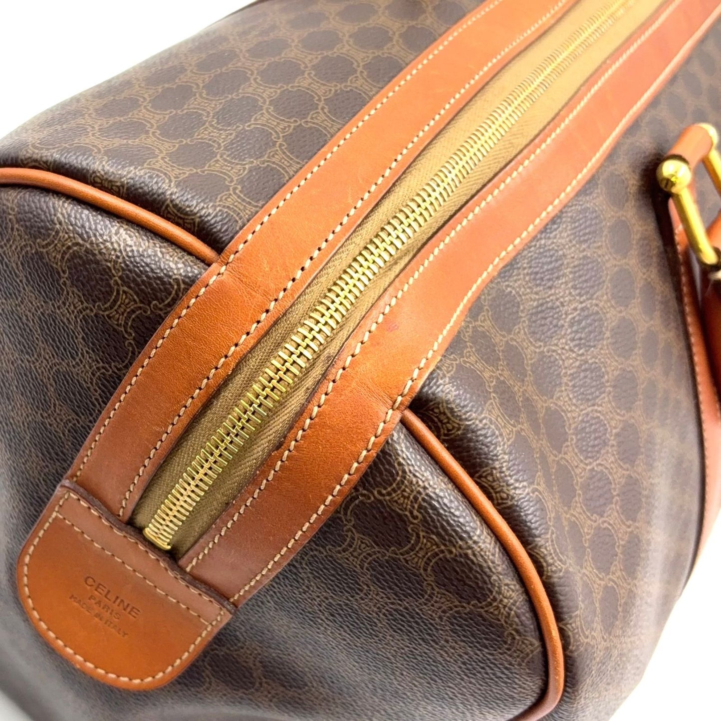 Celine Macadam Pattern Leather Brown Light Boston Bag Gold — view 9
