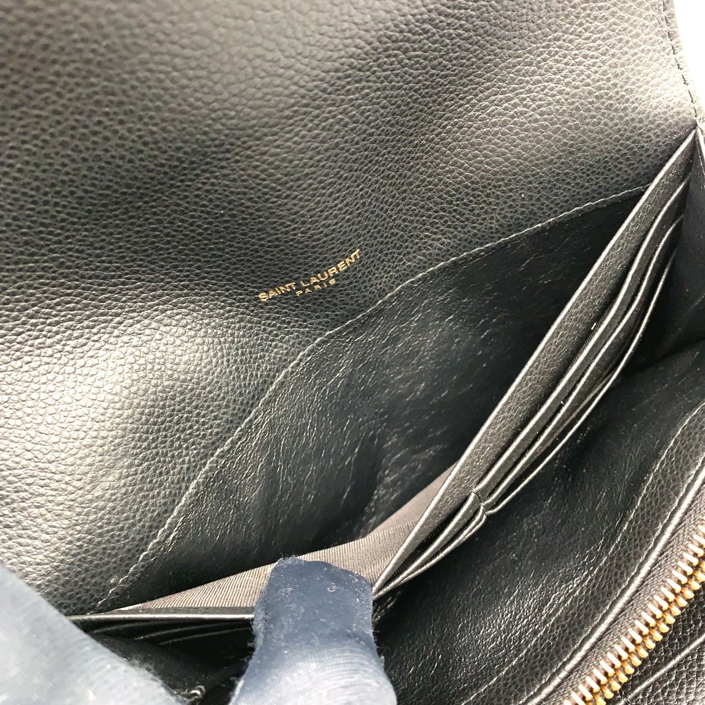 Saint Laurent YSL Line Large Flap Leather Black Wallet Gold — view 9