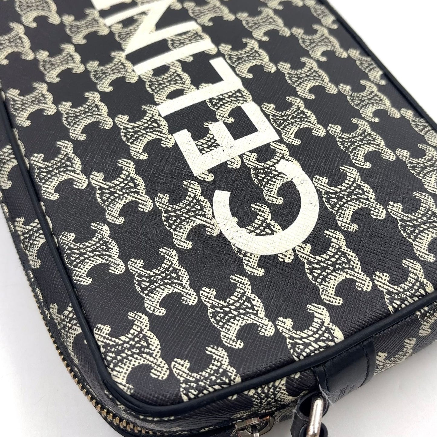 Celine Horizontal Leather Black White Shoulder Bag Silver — view 9